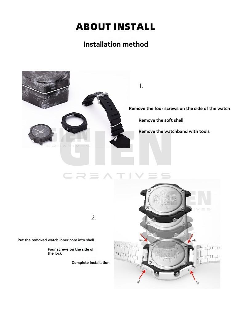 Для часов Casio G-SHOCK Black Knight GA-2100/GA-2110/GA-B2100 Модифицированный Черный Алмазный Корпус Стальной Ремешок Набор Аксессуаров