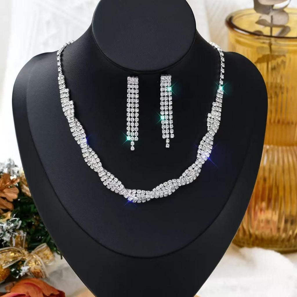 Сверкающее ожерелье с бриллиантами и набор серег для невесты - Элегантные свадебные и вечерние украшения
