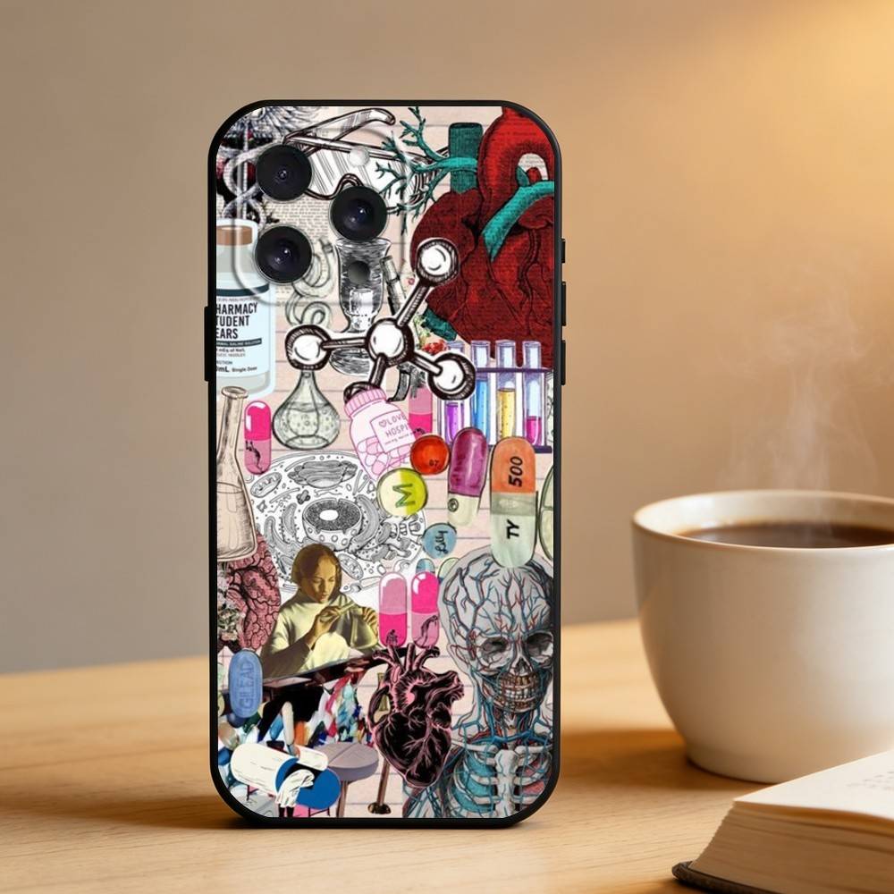 Медицинское искусство Медицина Коллаж Чехол для телефона Для iPhone 16,15,14,13,12,17,Pro Max,Plus Силиконовый Черный Чехол