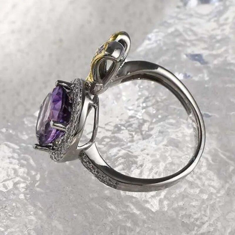 Sace Gems Роскошные кольца из стерлингового серебра 925 пробы с изменяемым размером, кольца с натуральным аметистом для женщин, обручальные, коктейльные, вечерние, изящные ювелирные изделия, подарок