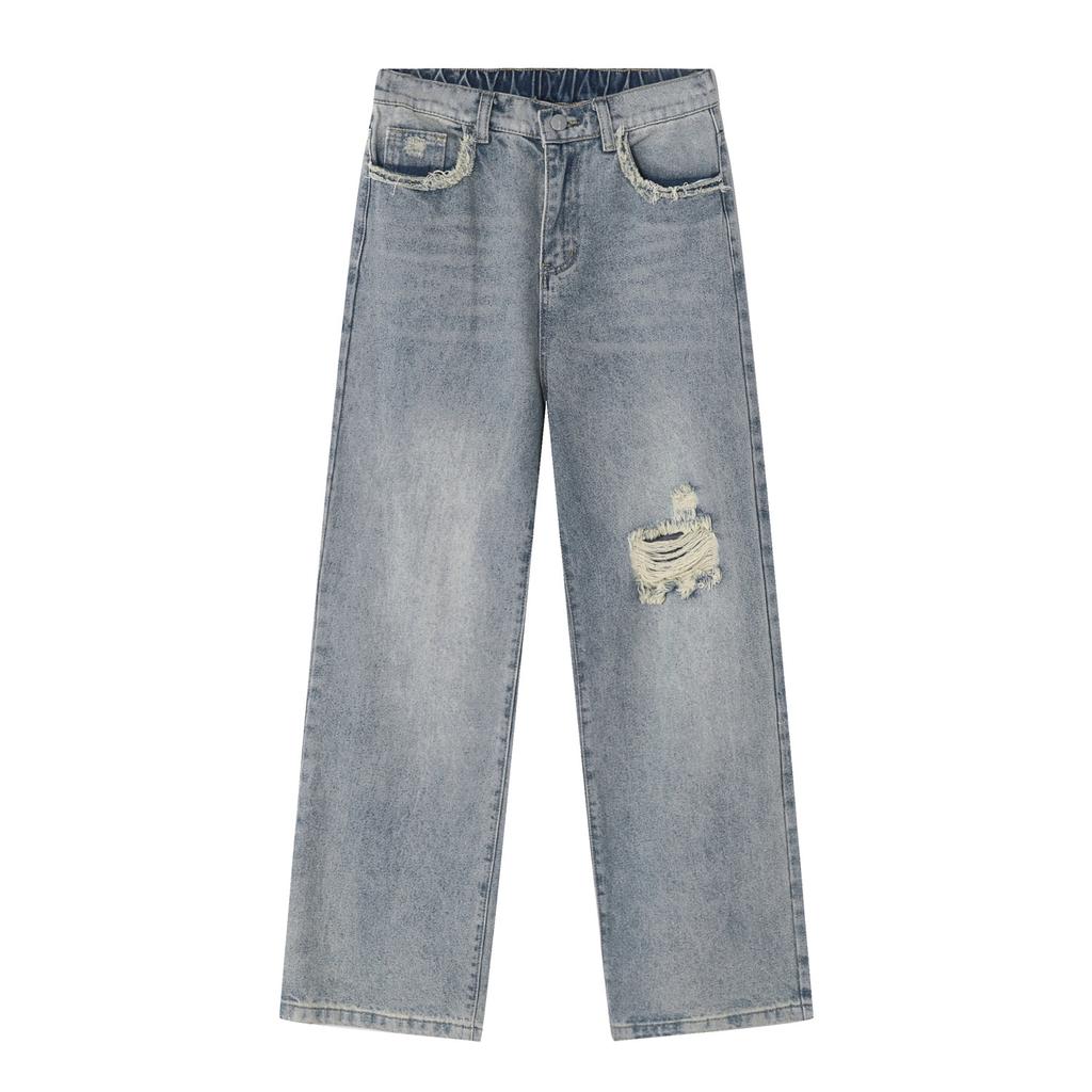 Мужская весенняя новинка, мужские корейские прямые брюки, американские модные джинсовые брюки с перфорацией