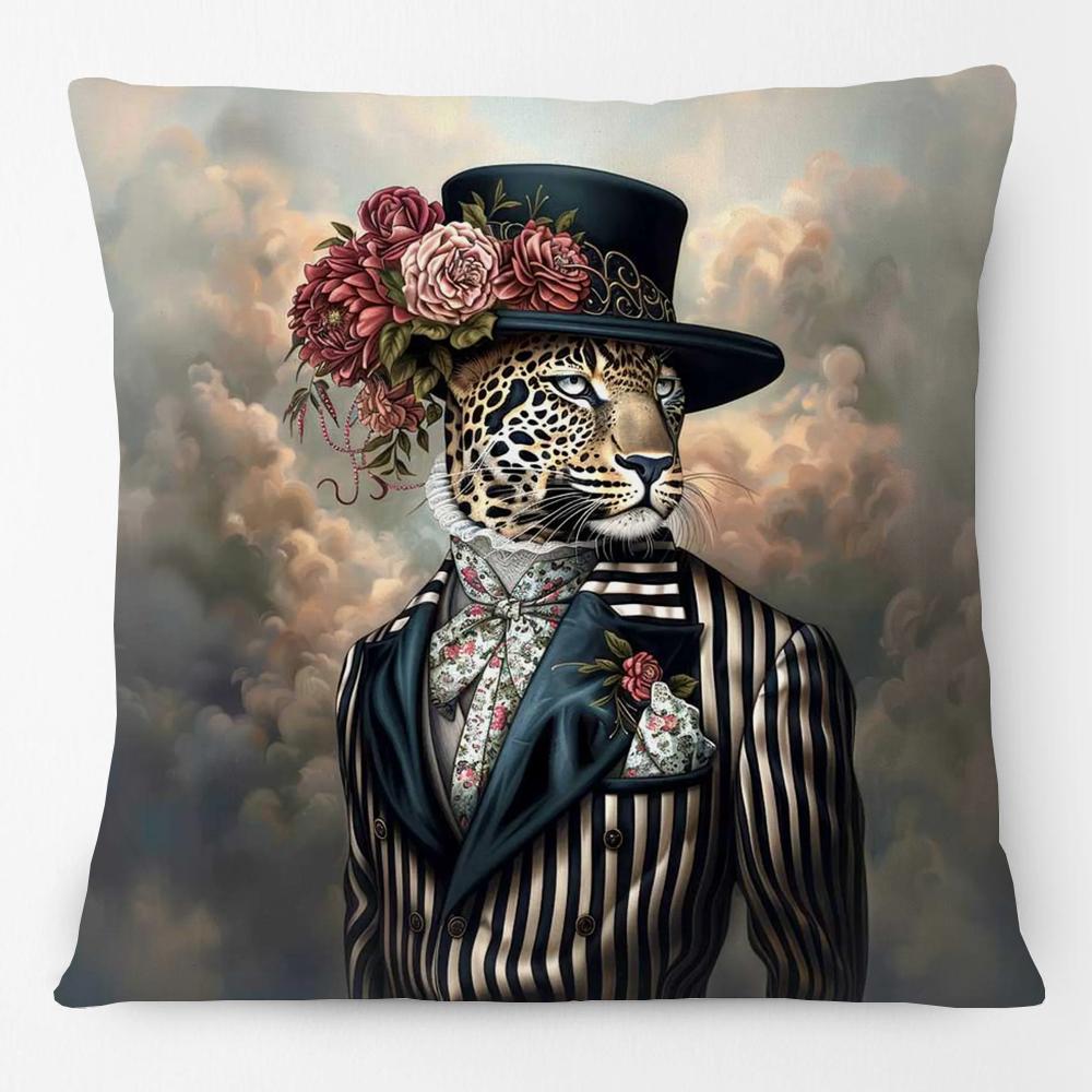 European Luxury Royal Court Leopard With Wreath Animals Portrait Painting Cushion Covers Sofa Pillowcase