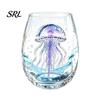 Decorative Aesthetic Water Tumblers Stemless Wine Glasses with Marine Animal Pattern, 420ml Capacity, High Borosilicate Cute Egg Shaped Glass