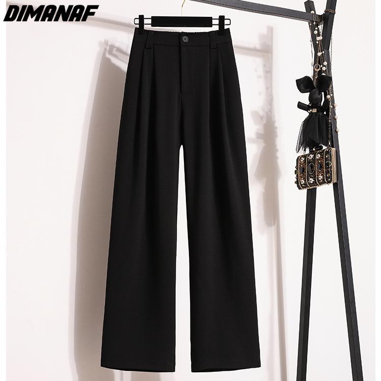 DIMANAF 2023 Большие размеры, осенние женские длинные брюки, свободные повседневные длинные базовые офисные женские брюки, однотонные брюки
