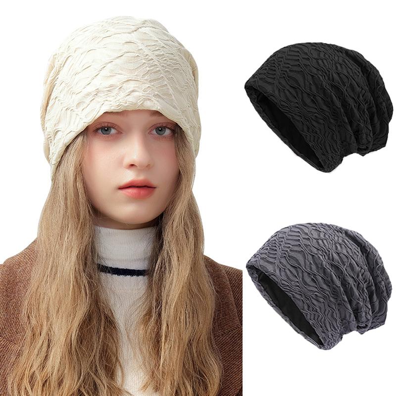 Autumn Winter Windproof Knitted Hat Keep Warm Lace Stripe Beanies for Women Double Layer Thick Heap Heap Cap Fashion Pullover Hat Beanie Cap