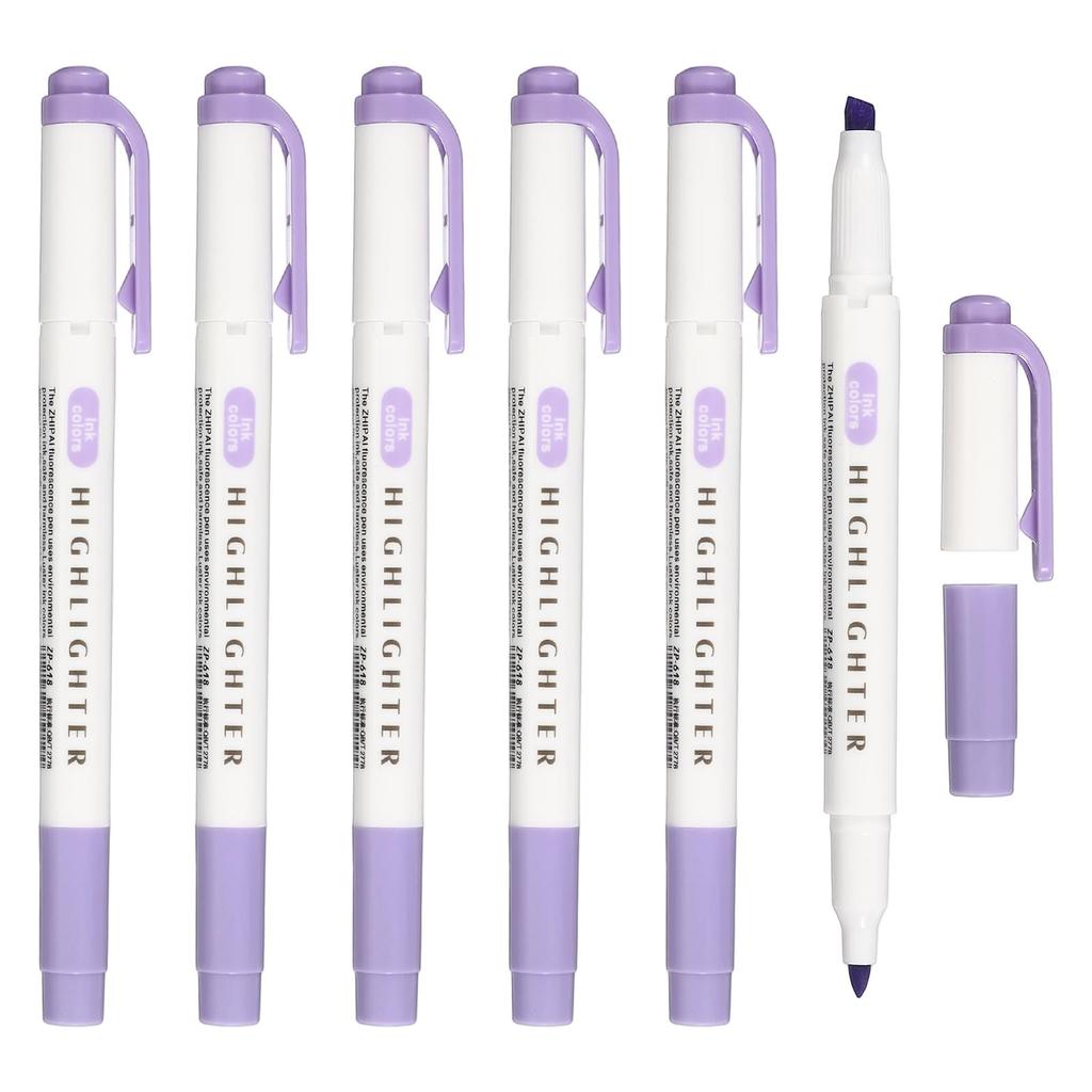 PATIKIL Highlight Set of Fine Marker Everyday Purple Pens, 6, Double-Ended (Broad & Tip), Pens, Stationery, Office, Home, Use,