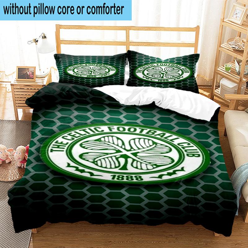 3pcs Celtic Football Club Crest Printed Bedding Set Duvet Cover Closure Includes 1 Duvet Cover & 2 Pillowcases Bedding Sets Home Decor Gifts