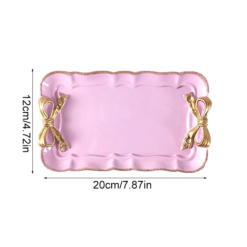 1 шт. Бант Романтическая десертная тарелка Цвет французского макарона Модный поднос из смолы с золотым покрытием