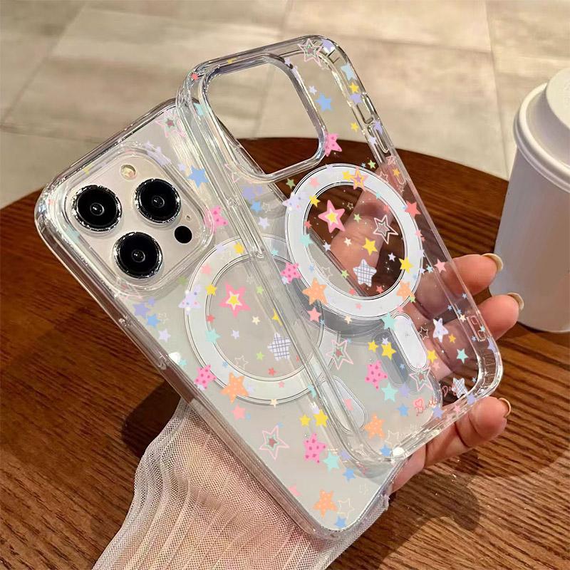 Корейский INS Красочная Звезда Магнитный Чехол для Телефона Для iPhone 11 12 14 13 15 16 17 Pro Max 16E 17E 17Air XS X XR 7 8 Plus Задняя Крышка