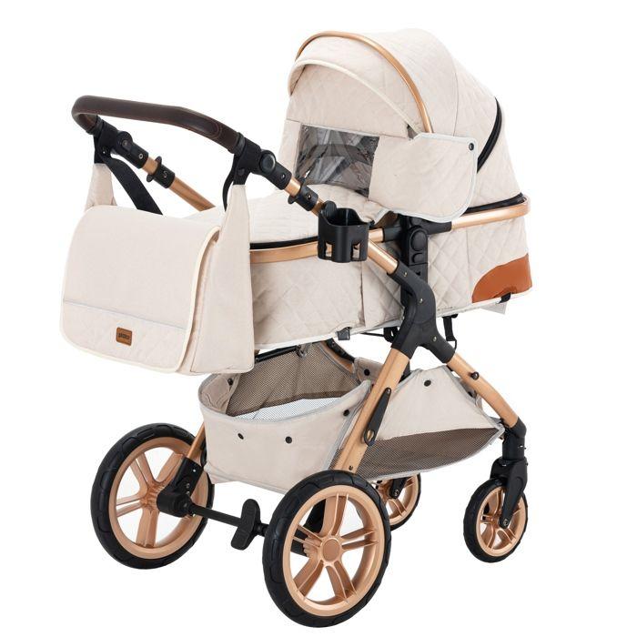 Poussette 3 en 1,poussette combinée de haute qualité,ALYIKOU,roues robustes + sac à langer pratique,Blanc