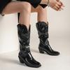 Осенне-зимняя женская обувь Ковбойские сапоги до колена на толстом высоком каблуке с круглым носком из искусственной кожи Повседневная обувь для вечеринок Zapatos Mujer