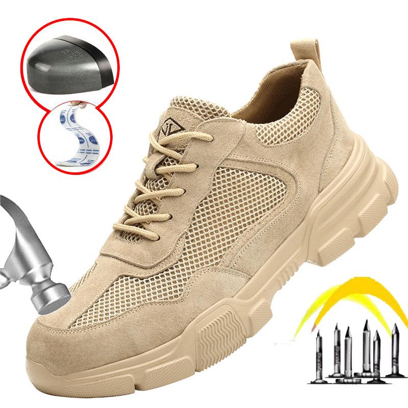 Oulylan Fashion Work Shoes Steel Toe Cap Sneakers Man Anti Shock Protective Boots Men Lightweight Breathable Safety Shoes
