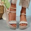 Fashion Crystal Weave Wedge Heels Sandals Women 2025 Comfort Thick Sole Platform Summer Shoes Woman Ankle Strap Chunky Sandalias Mujer