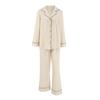 European and American new loose and comfortable cotton and linen lapel long-sleeved pajamas pure cotton women's summer thin women's loungewear