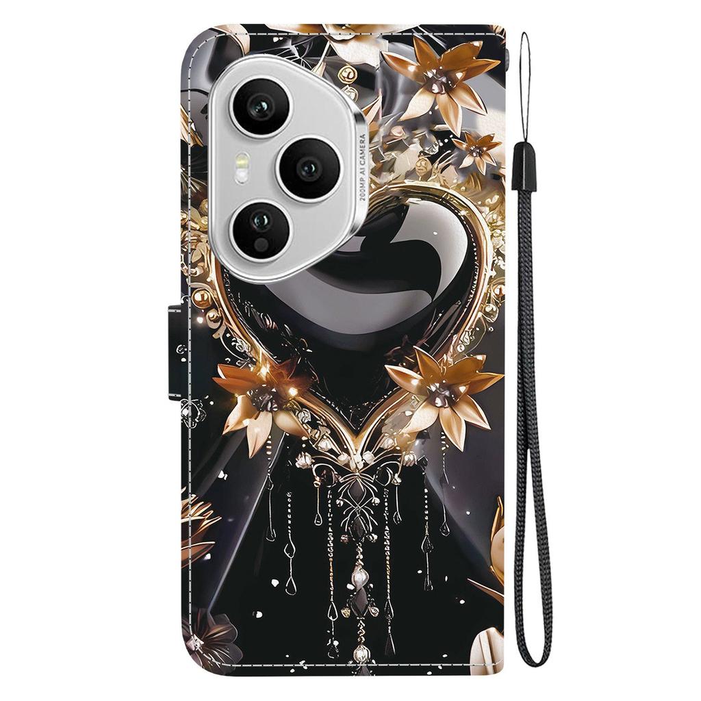 Для Honor 400 Pro 5G (Глобальный) Кожаный чехол-кошелек с принтом, подставка, чехол для телефона с ремешком