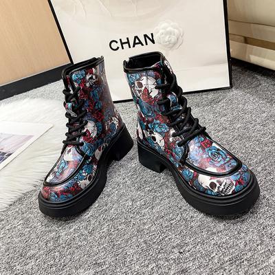 Современные ботинки на квадратном каблуке, разноцветные, весна/осень 2024, горячая распродажа, женская обувь, шнуровка, круглый носок, новинка, женские ботинки