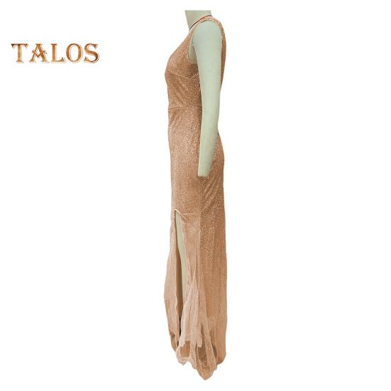 Женское вечернее платье с глубоким V-образным вырезом, разрезом по низу, блестками, узким подолом, застежкой-молнией сзади, без рукавов, выпускное коктейльное платье длиной до пола, бальное платье