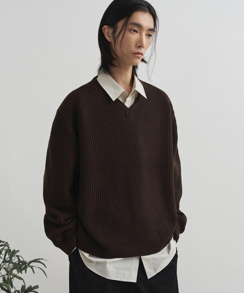 DRAW FIT Cozy V-Neck Pullover Knit [Brown]
