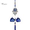 Синий злые глаза ветряная музыка с 2 колокольчиками для внутреннего и наружного использования в саду, патио, подвесной металлический ветряной колокольчик в форме сердца и дерева для бабочки
