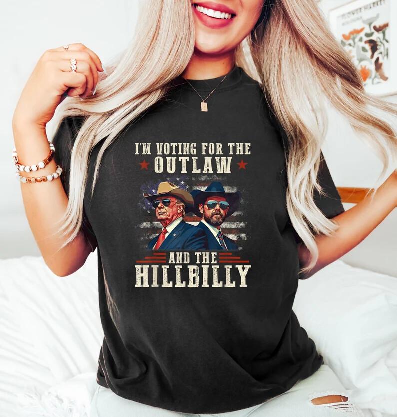 Trump I'm Voting For The Outlaw And Hillbilly Trump Vance Shirt, Ridin With The Unisex T-Shirt