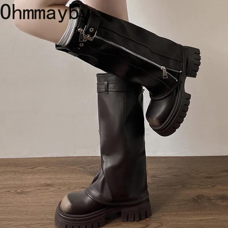 Chunky Knee High Boots Women Fashion Ladies Side Zippers Knight Long Boots  New Autumn Winter Women's Shoes