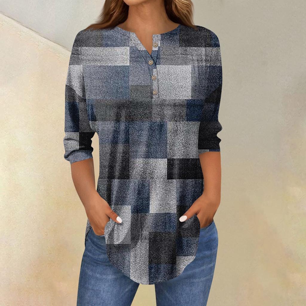 Рубашки с рукавом 3/4 для женщин, модные, повседневные, с круглым вырезом, с принтом, футболка, топ