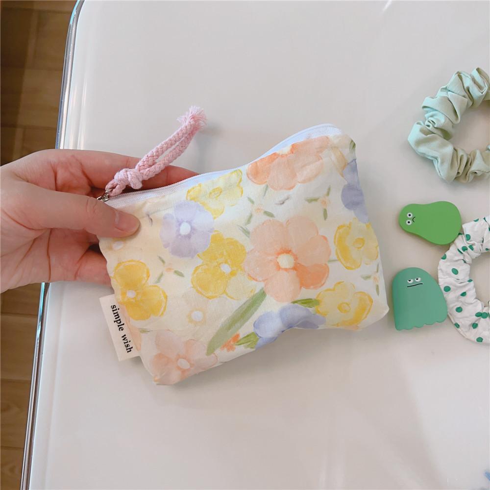 Mini Cotton Floral Organizer Bags for Women Bag Small Fabric Cosmetic Make Up Bag Little Purse Coin Pouch Children Cosmetic Case