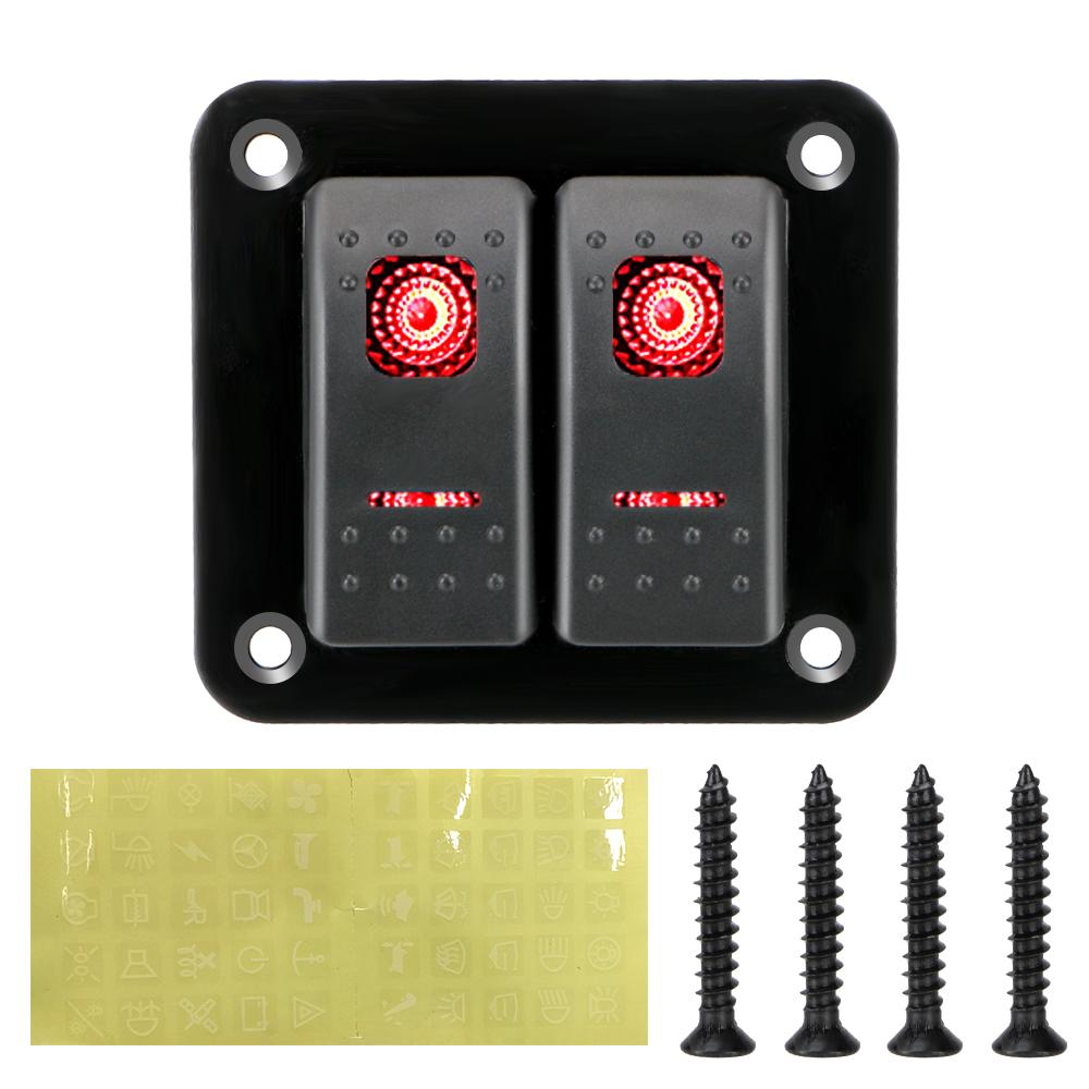 12-24 В для автомобиля, морского судна, кемпера, каравана, прицепа для путешествий, 2-клавишная панель переключателей-качалок, автоматический выключатель, светодиодная водонепроницаемая панель переключателей