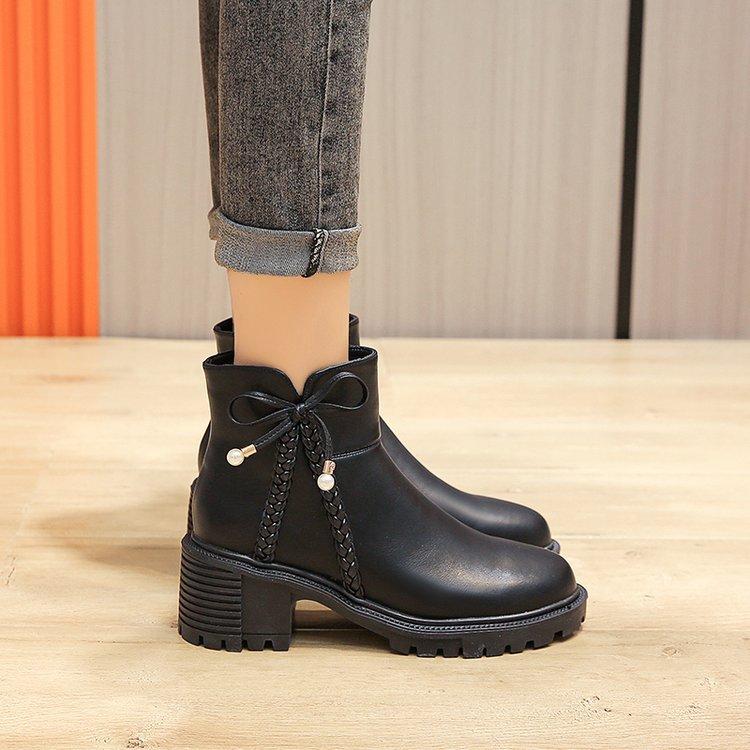 Women's Thick Heel Short Boots Casual Fashion Leather Boots