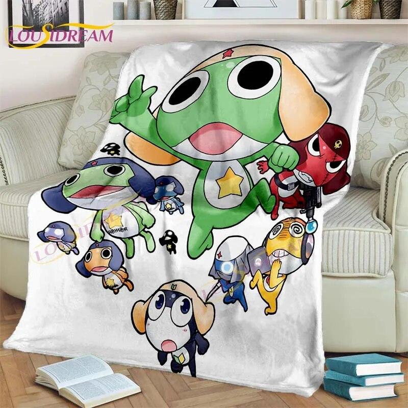 3D Cartoon Keroro Blanket Cute Frog Blanket Soft Lightweight Flannel Blanket for Living Room Bedroom Sofa Travel Camping Blanket