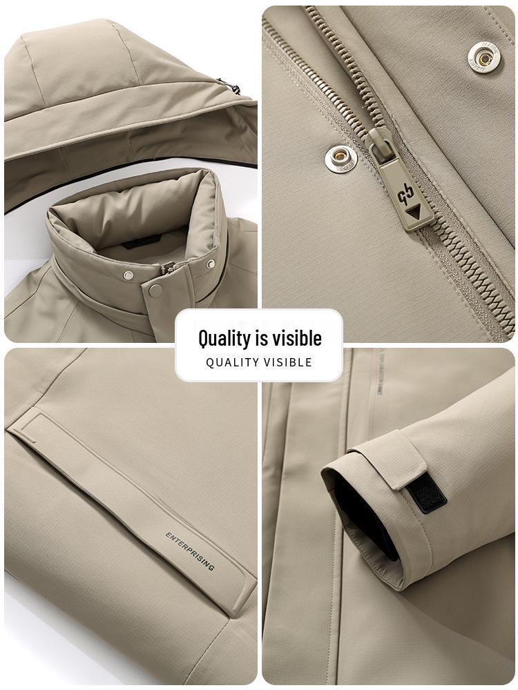 Мужская зимняя куртка с отстегивающейся подкладкой, 90% белый гусиный пух - Business Casual, Утепленная, Стиль для среднего возраста