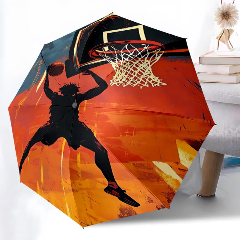 1pc Basketball Dunk Adventure Auto Open/close, 8-Rib Iron Frame, Compact Folding Cute Umbrella All-Season Portable Umbrella for Travel 044