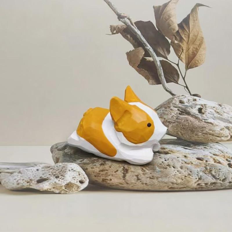 Деревянная фигурка кошки и корги, ручная работа, с резьбой, для подарка и декора дома