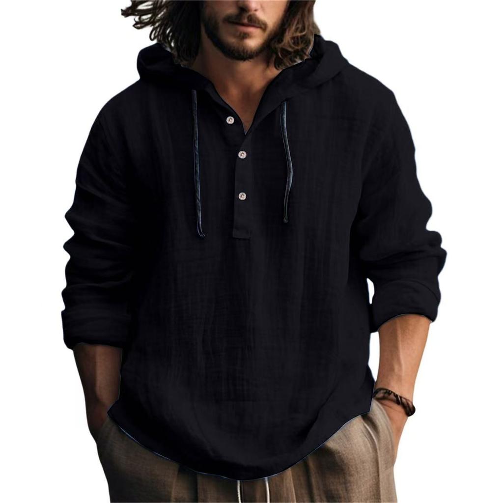 Cotton and Linen Shirt Hooded Sweatshirt Long Sleeved Hooded Casual Daily Clothing for Spring and Summer