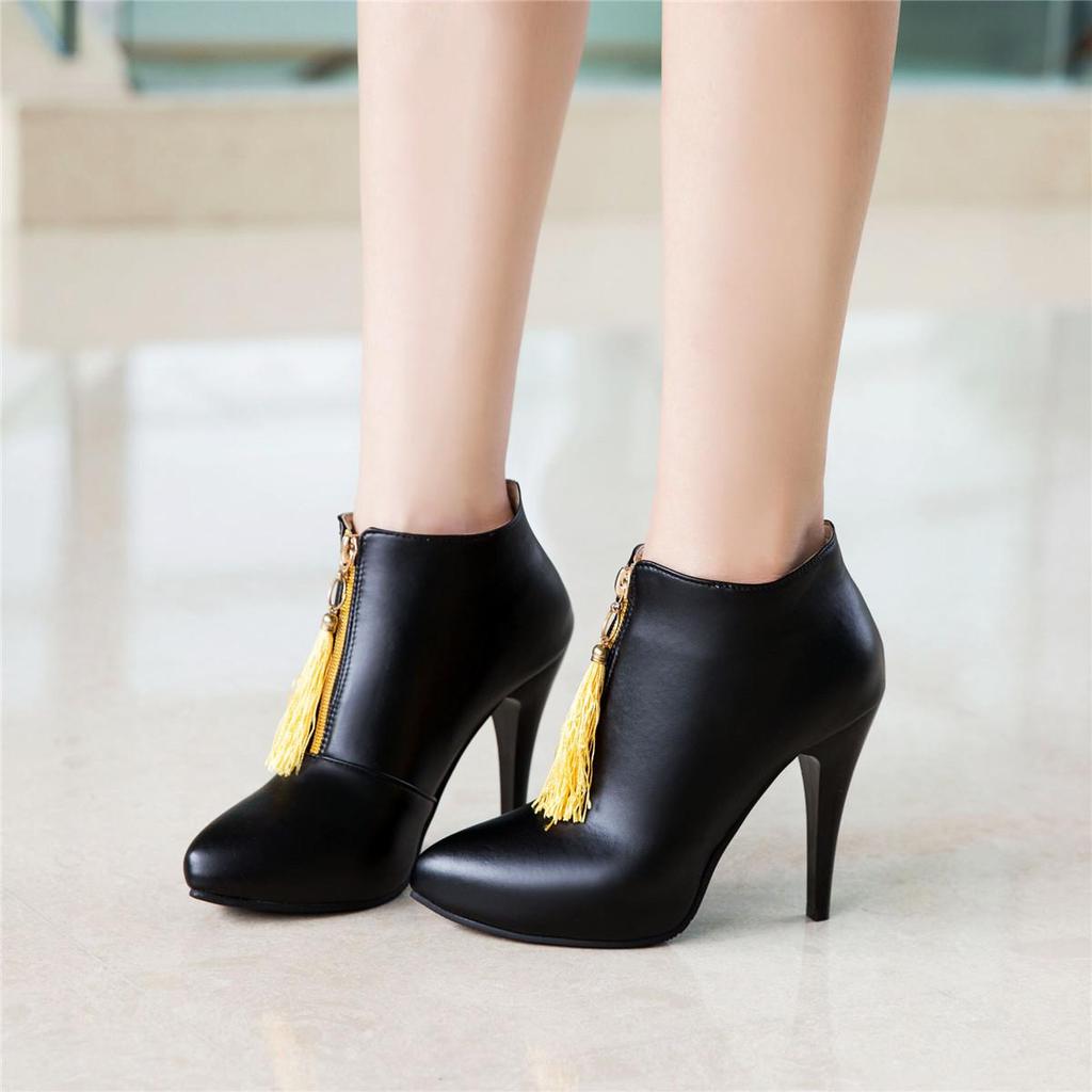 Women's High-heeled Short Boots, Versatile Slim Heeled Tassel Boots, New Autumn and Winter Oversized Boots