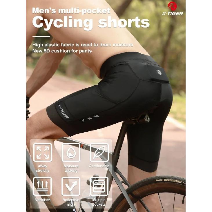 X-TIGER Cycling Shorts Men's Pro Shock Absorption 5D Padded Reflective Breathable Mountain Road Bike Shorts with Back Pockets