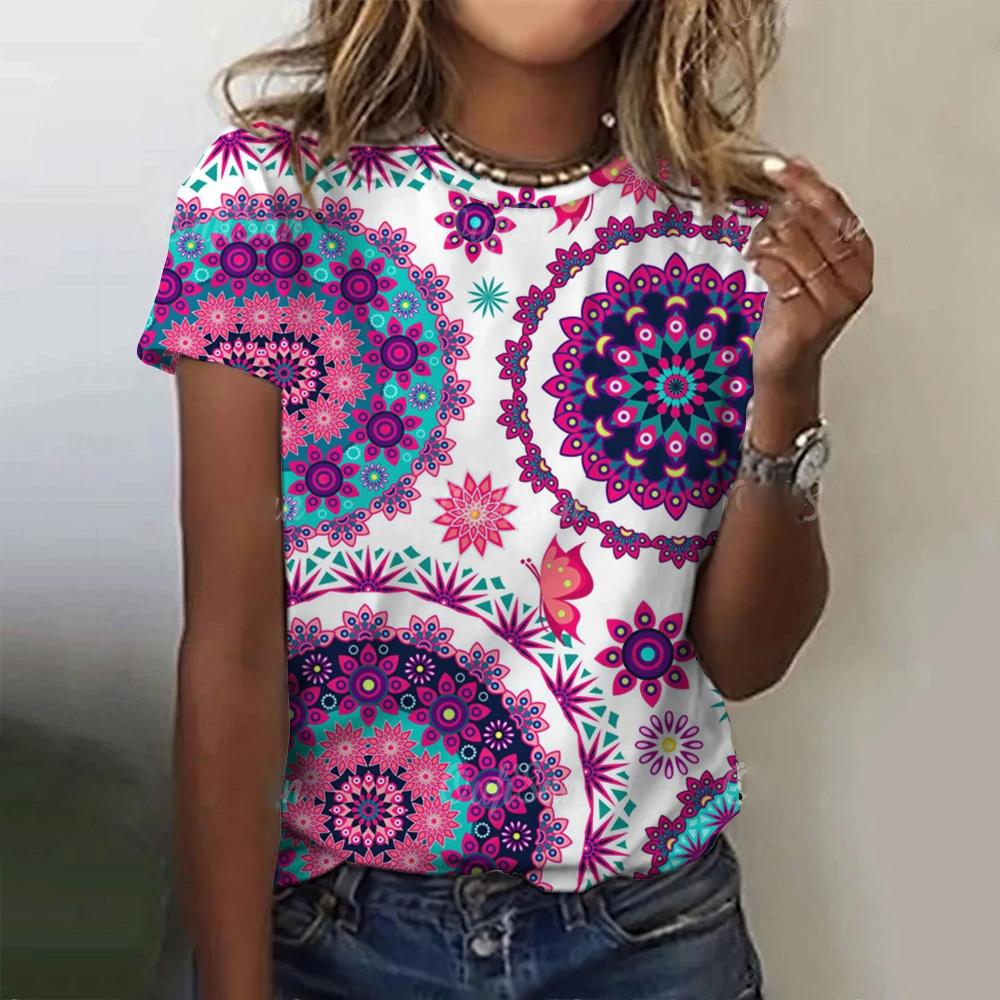 Женская модная футболка с геометрическим принтом, топ с круглым вырезом и коротким рукавом, свободная модная одежда, женская футболка с коротким рукавом для вечеринок