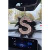 Stone Rear View Mirror Necklace Accessory With Black Feather S Letter
