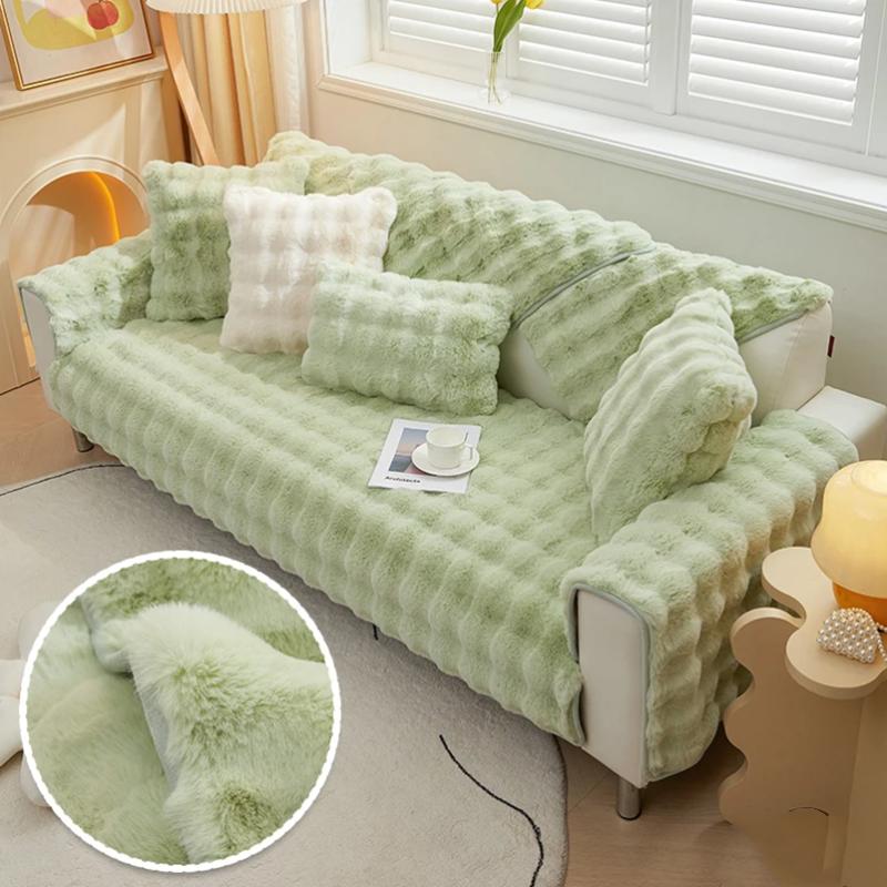Плюшевый чехол для дивана для гостиной, теплое зимнее полотенце для дивана, универсальный нескользящий коврик для дивана, одеяло для дивана, подушка для дивана, утолщенная подушка с кроликом