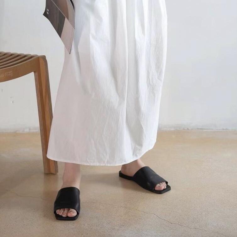 Овчина~ Корейская версия квадратного носка со шлепанцами на плоской подошве, женская летняя одежда простые кожаные шлепанцы с мягкой подошвой с открытым носком, прохладные шлепанцы