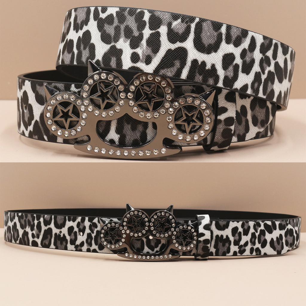 Rhinestone Tiger Claw Buckle Belt Leopard Print Series Punk Decoration Women's Belt Yabi Decorative Belt