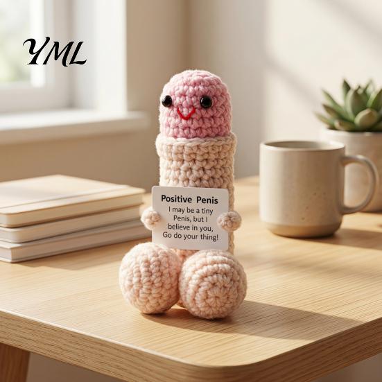 Unique Crochet Figurine Handmade Ornament, Funny Positive Desk Buddy, Cute Novelty Decoration Figurine, Emotional Support Keepsake Gift for