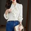 Long Sleeve Button Up Womens Shirts Fashion Silk Blouse Women With Bow Office Lady Elegant Female Clothing Loose Tops 29528