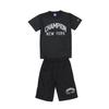 Champion Футболка с коротким рукавом и круглым вырезом, с графическим логотипом, шорты базового размера 140, детская быстросохнущая футболка и комплект, для спорта, CK-ZSW03, черный,