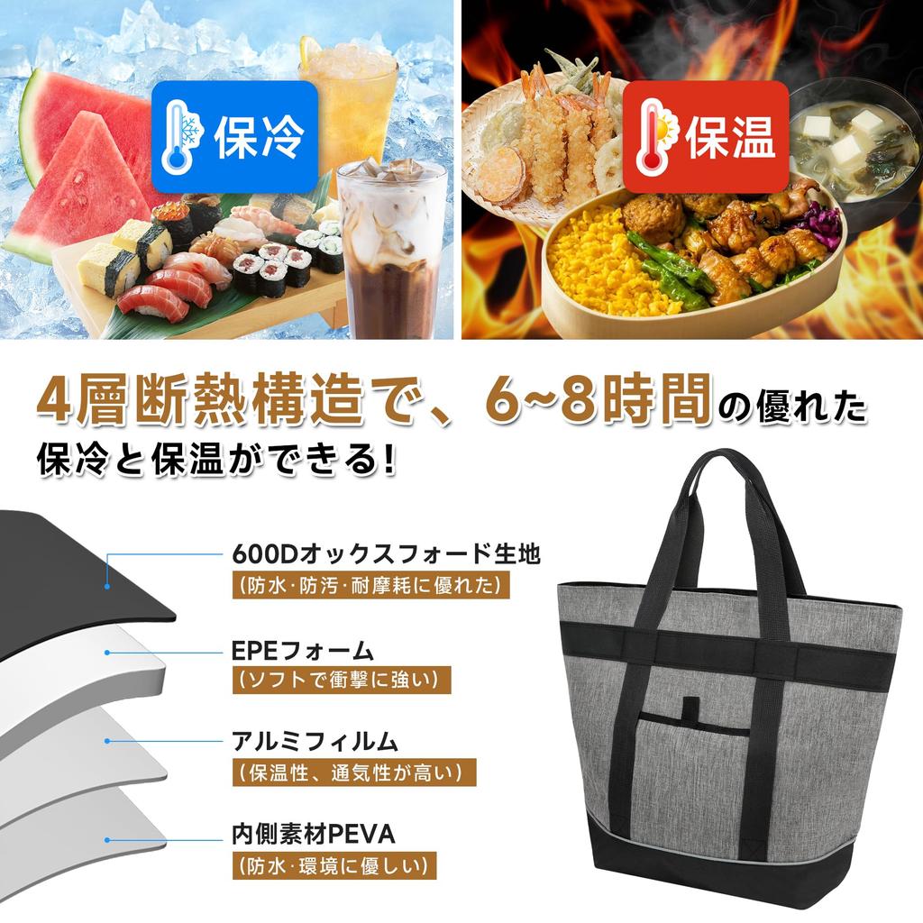 SANLIKE Insulated Lunch Bag Cooler Large Capacity Lightweight Tote Eco Large Capacity Commuting Bag, 30L, Self-Standing, Foldable, Refrigerated, Warm,