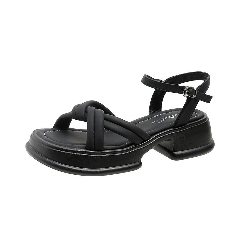 Летние женские французские ретро-сандалии на толстой подошве