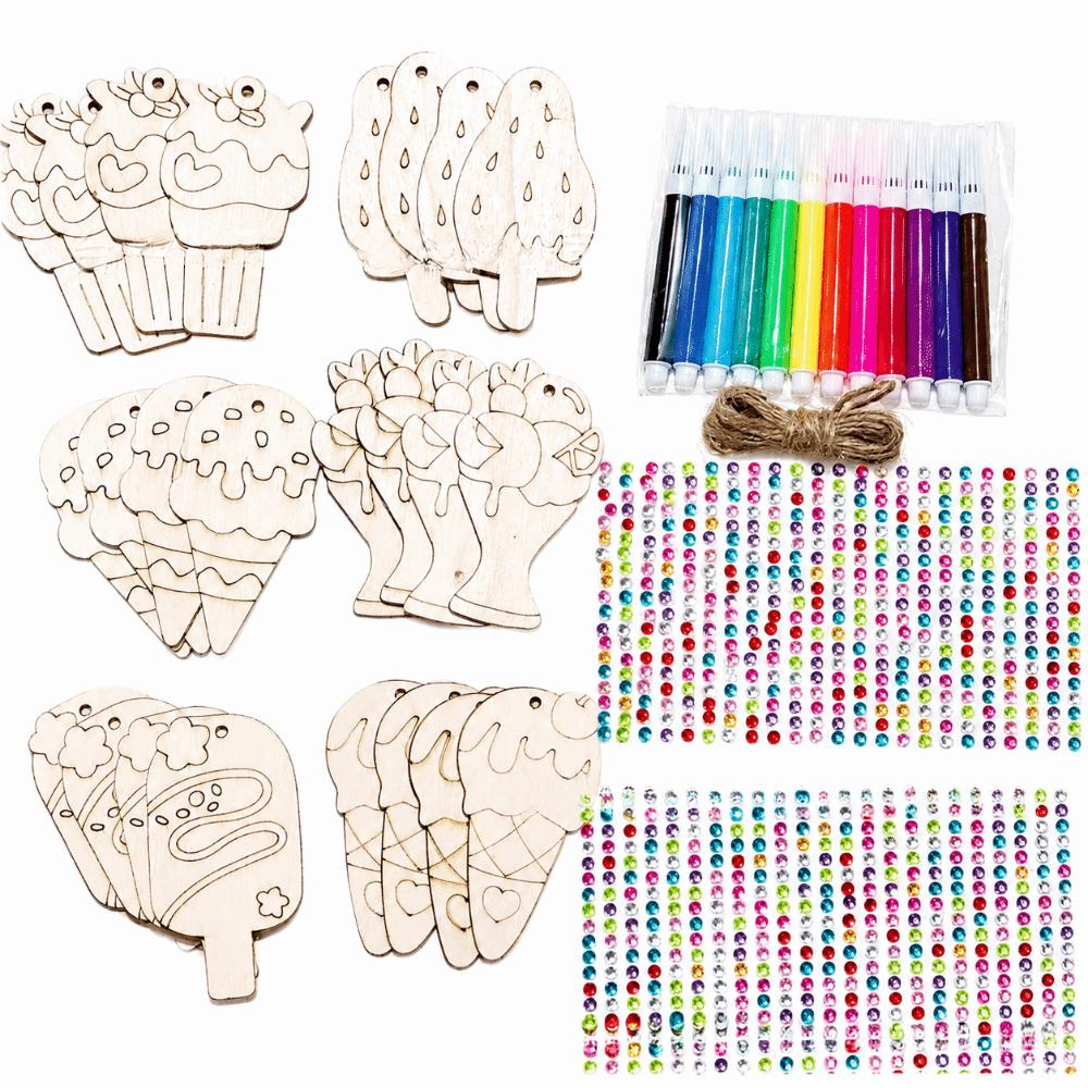 Wooden Ice Cream Graffiti Kit Hanging Decor Ice Cream Pendant DIY Graffiti Set Party Photo Props