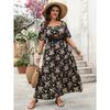 Платье макси большого размера с винтажным цветочным принтом, квадратным вырезом и короткими рукавами