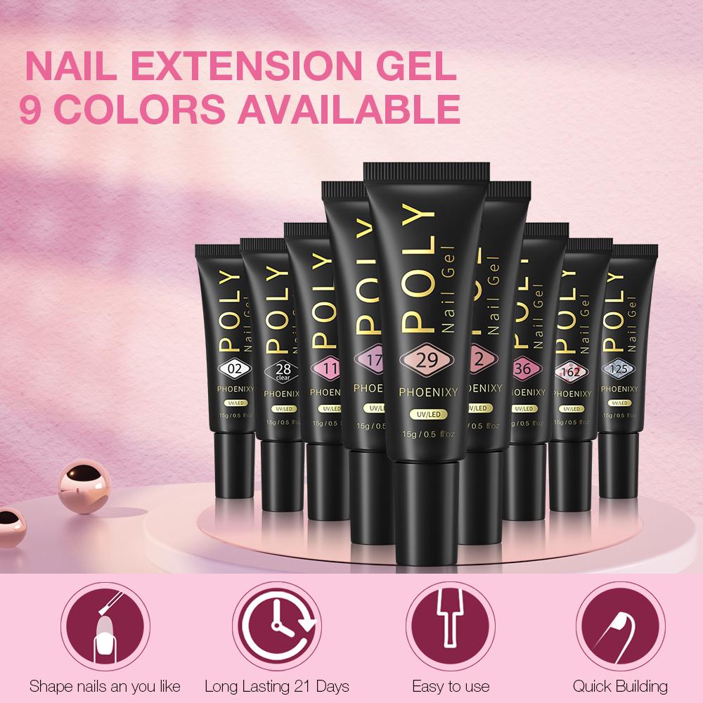 Маникюрный набор PHOENIXY с УФ-светодиодной лампой для ногтей 36 Вт, акриловый гель, полигель для ногтей, набор для наращивания ногтей, блестящий гель, УФ-строительный гель-лак