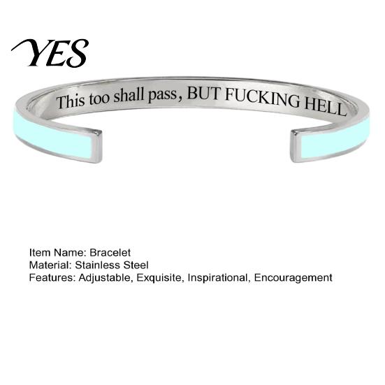 Simple High-end Bracelet This Too Shall Pass Mantra Cuff Bracelet, Adjustable Engraved Motivational Comfortable Wrist Bangle Hidden Information
